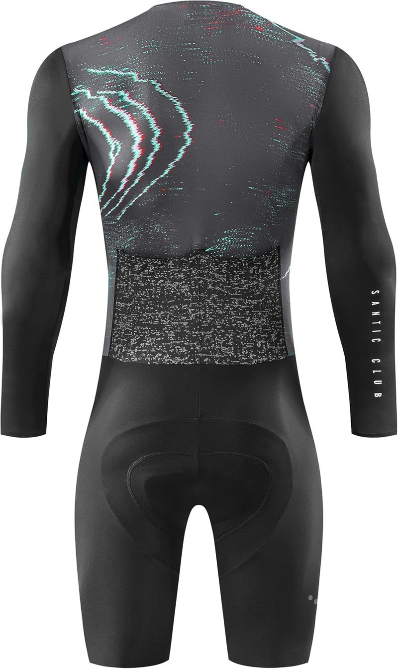 Santic Men's Triathlon Cycling Suit Long Sleeve Padded Skinsuit, Breathable One-Piece Bicycle Racing Suit for Triathletes - Image 2